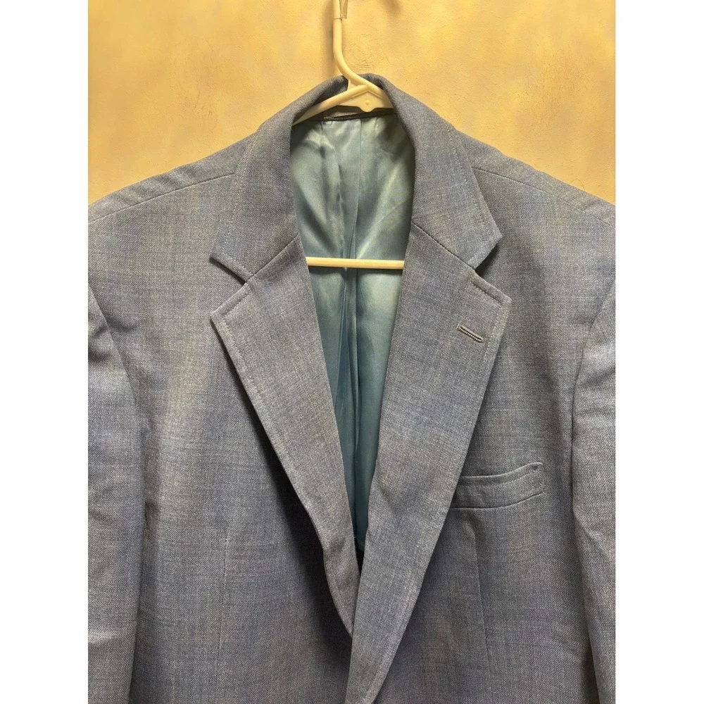 Stanley Blacker Blazer Men 38.5L Light Blue Gold Crest Button Preppy Sport Coat